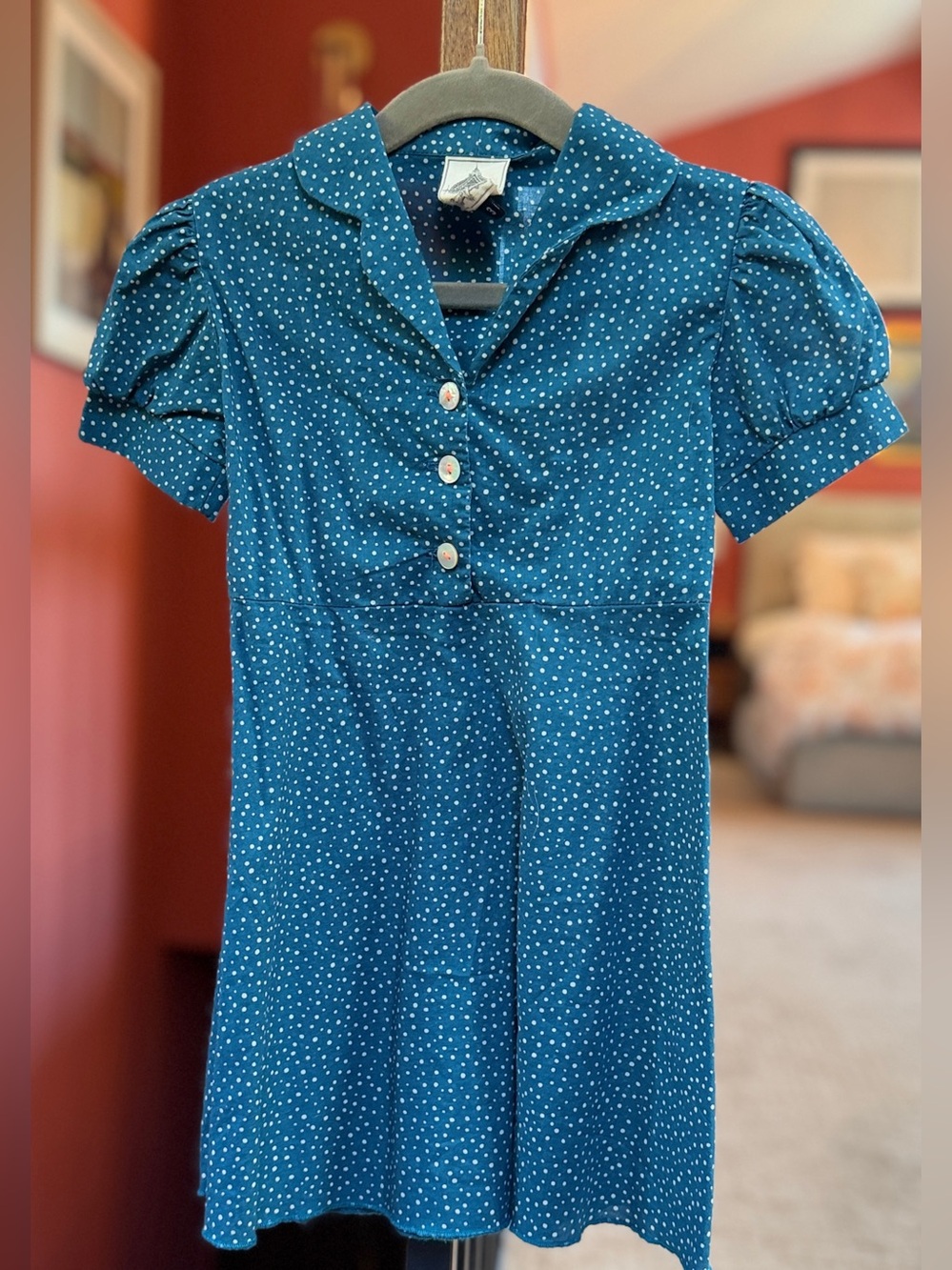 Girls' Teal Polka Dot Dress with Scalloped Collar ~ Sz 3